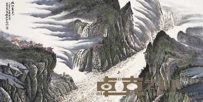 崔松石 1997年作 峡江春色 横幅 90×178cm